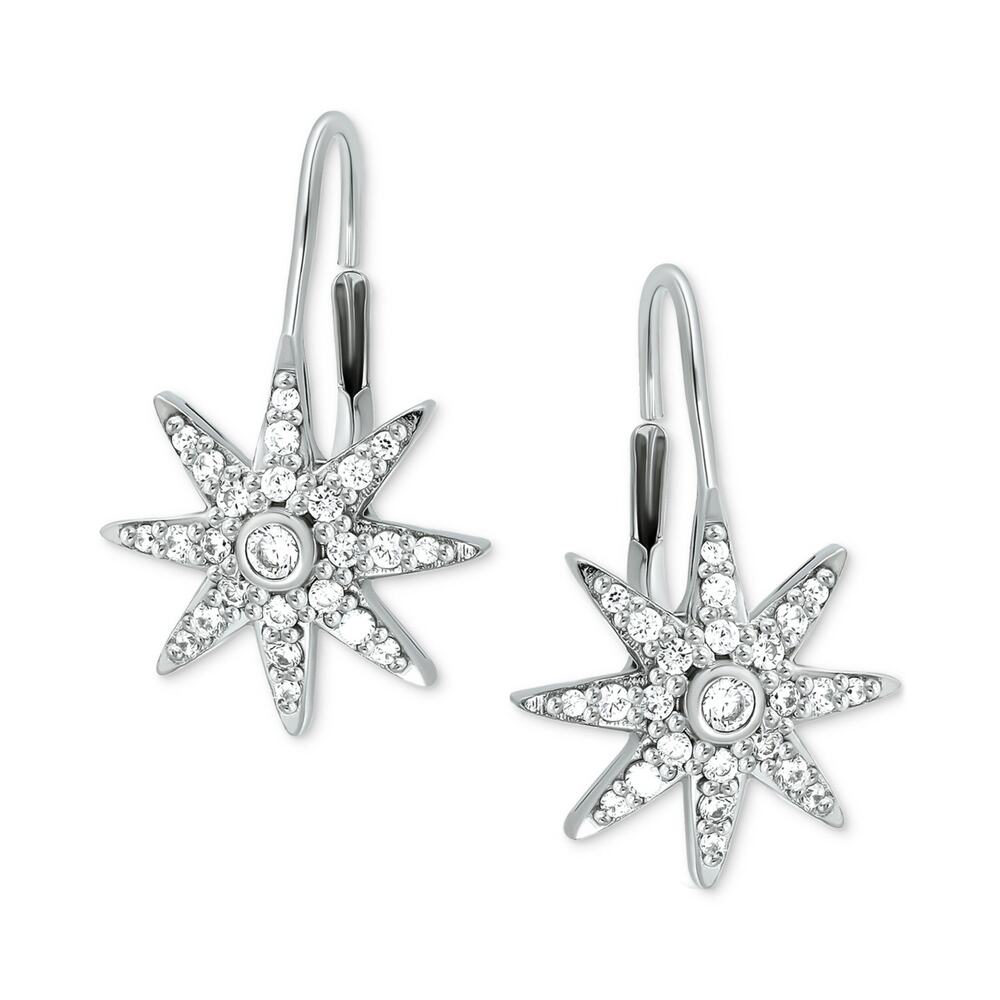 Giani Bernini CZ Sterling Silver Starburst Leverback Earrings *Tarnish NEW